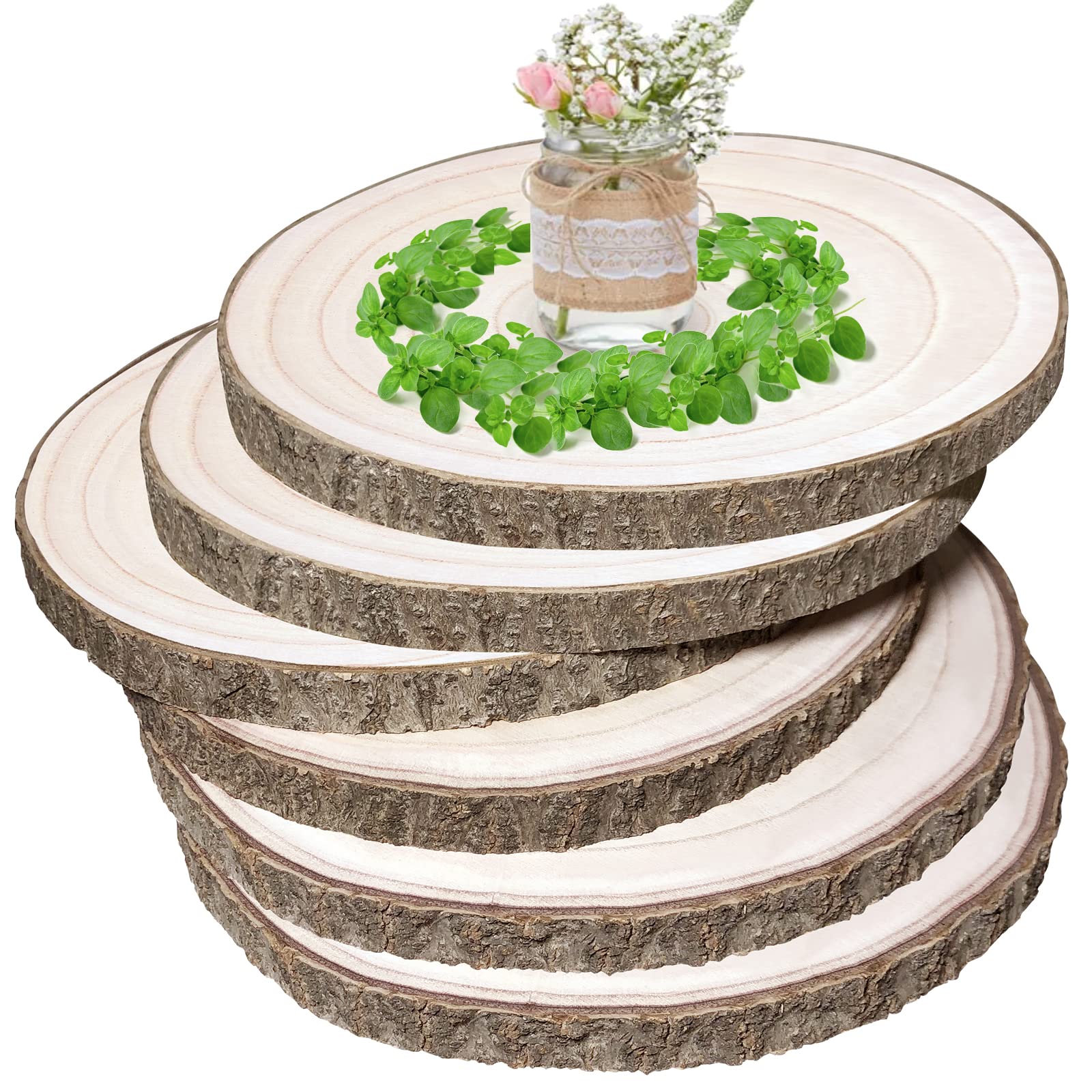 6 Pack Wood Slices 12-13.5 Inch Large Wood Rounds Tree Bark Wood Slices for Centerpieces,Arts,Crafts,DIY Projects,Parties,Holidays and Home Decor