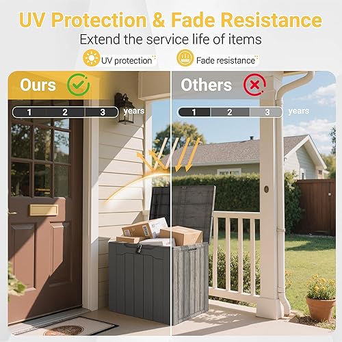 Vista 29 de Greesum Caja de cubierta de resina de 100 galones, gran almacenamiento al aire libre, textura de tejido de ratán de imitación para muebles de patio