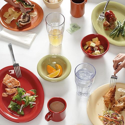 Miniatura 2 de G.E.T. Plato llano de plástico de melamina de borde ancho de 10.5 pulgadas, color marfil/naranja (juego de 4)