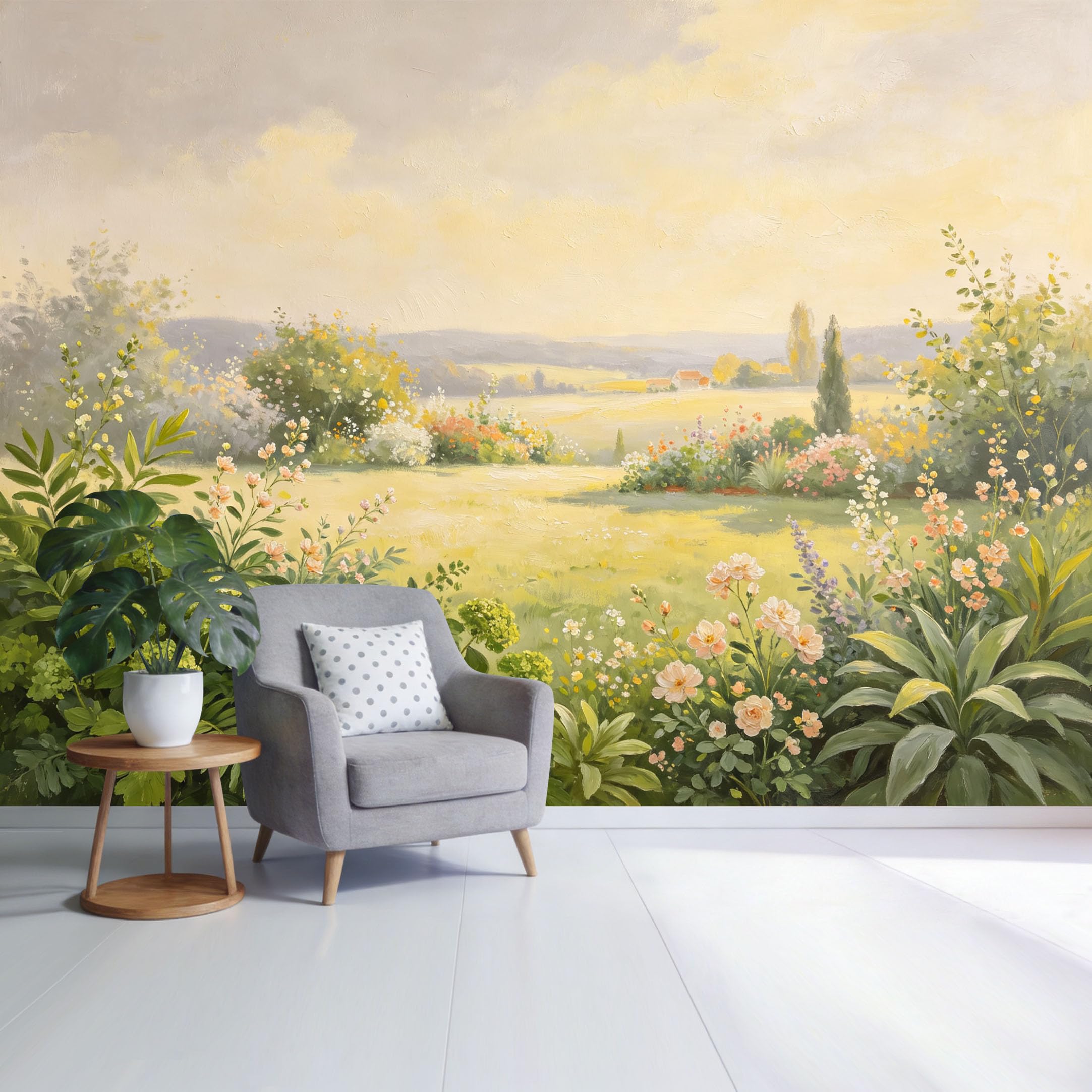 Custom Size Wall Mural Pastoral Landscape Botanical Garden Flowers Meadow Oil Painting Style SelfAdhesive Wall Fabric Removable Wallpaper for Home Office Decor