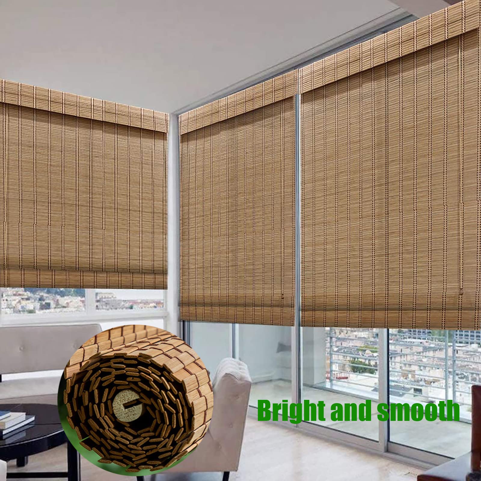 Rideau En Bambou Tissé Main - Store Enrouleur 90x150 Cm, Décoration Intérieur/extérieur, Style Naturel