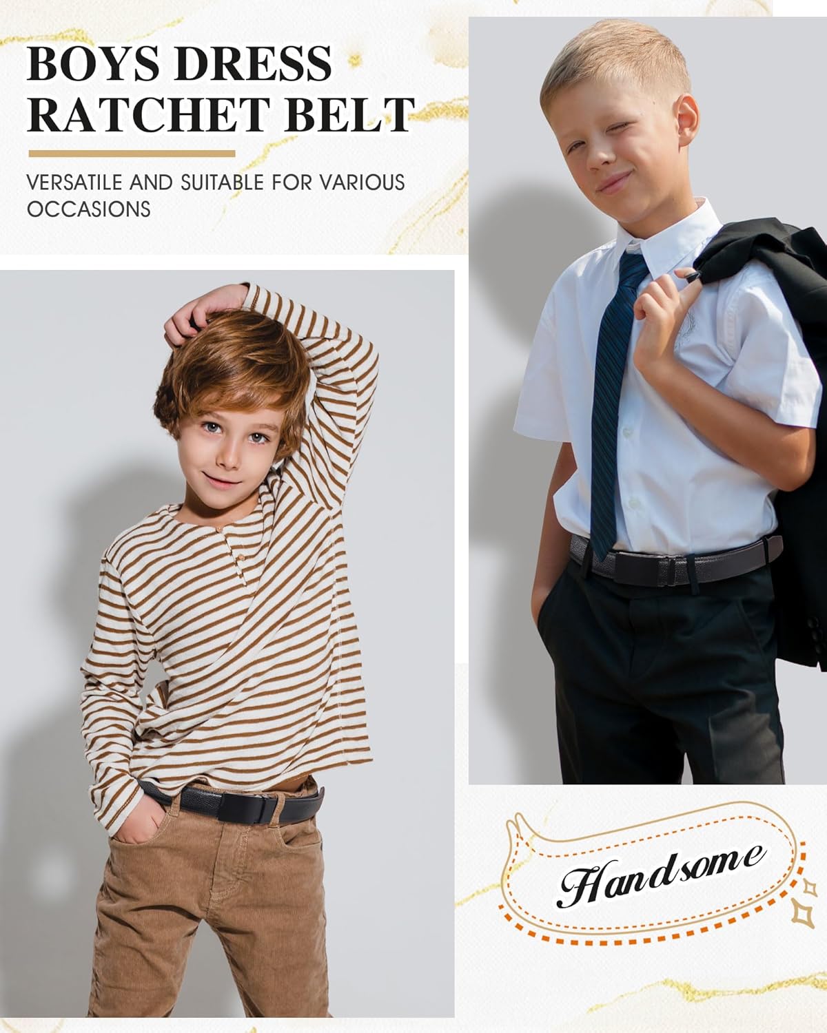 AWAYTR Boys Dress Ratchet Belt - Kid Leather Belt with Metal Buckle for Youth Teen Boys - Image 5