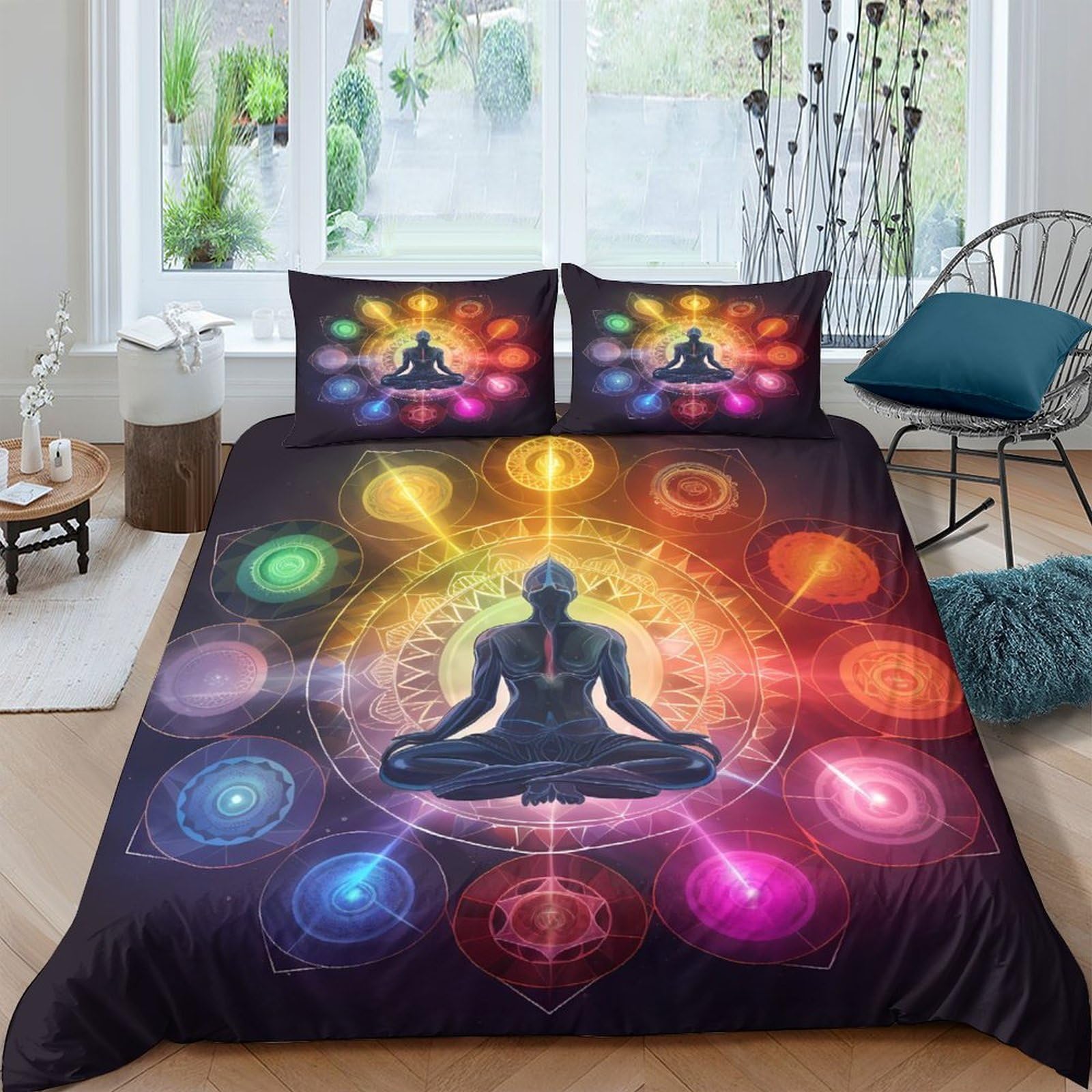Ctjqhvkz Style-8 3D Printed Chakra Meditation Fitted Sheet Microfiber Colourful Energy Bed Cover For Bedroom Guest Room Decor Single（135X200cm）