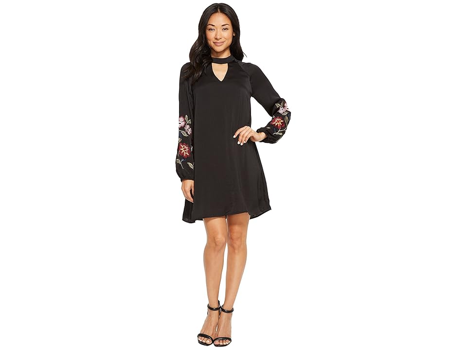 

American Rose Layla Keyhole Dress with Embroidered Sleeve (Black) Women's Dress