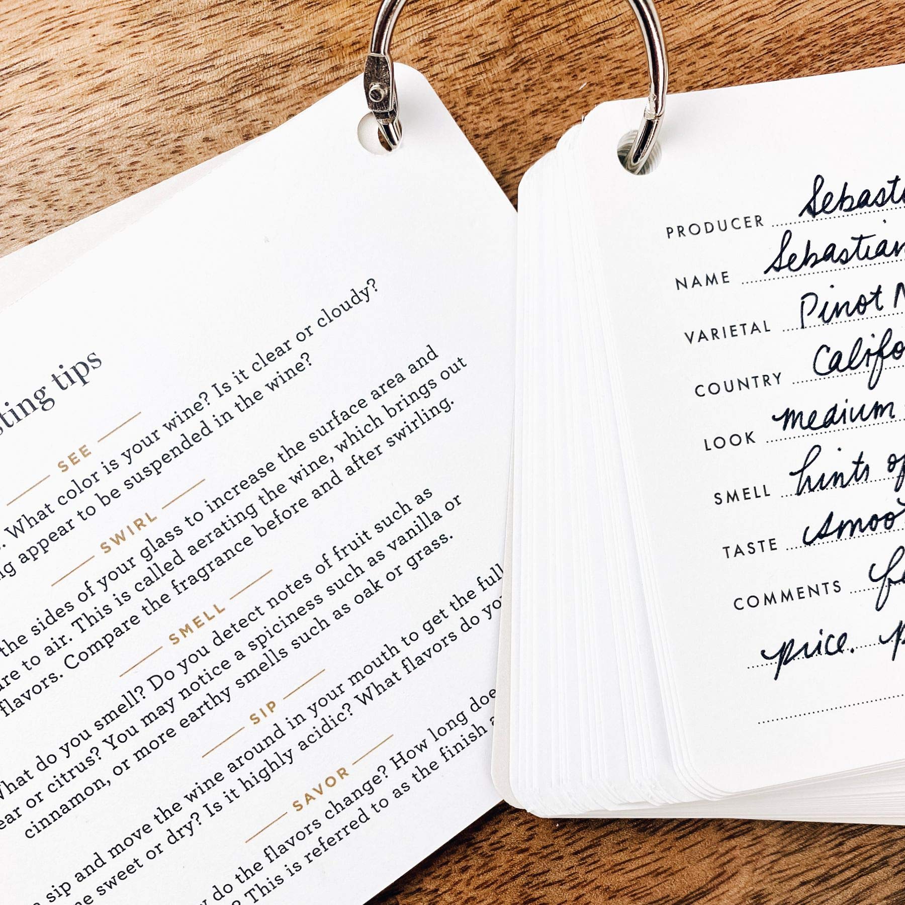 Inklings Wine Lover's Journal Cards O-Ring Fill in Tasting Notes, Wine Varietals & Tasting Tips