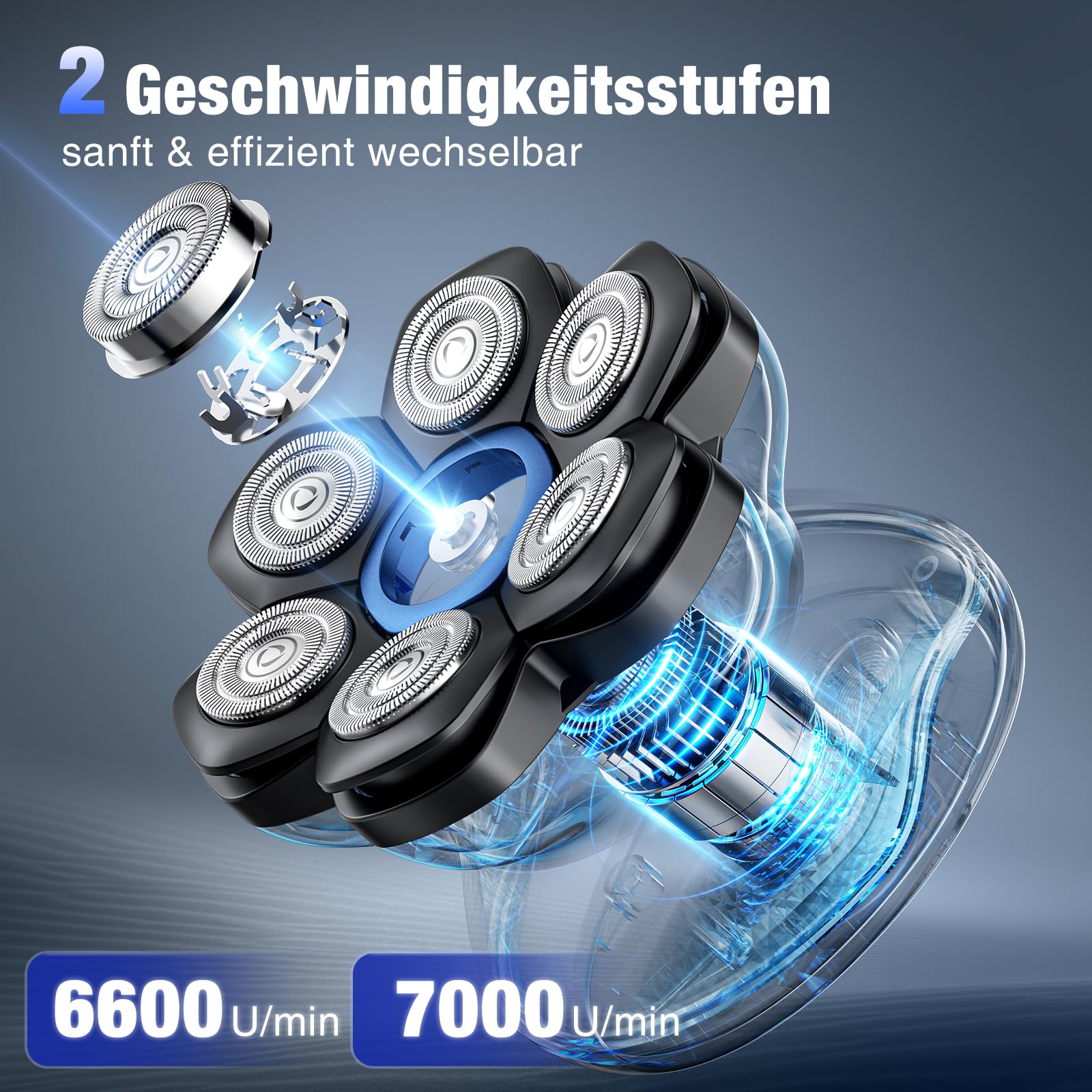 Glatzen Rasierer Herren, kensen Kopfrasierer Glatze 7D Bold Shaver Magnetische Head Shaver Trocken Und Nass Bald Shaver Typ-C Akku Kopfrasierer Herren Elektrisch Wasserdicht Glatzenschneider 2 Stufen
