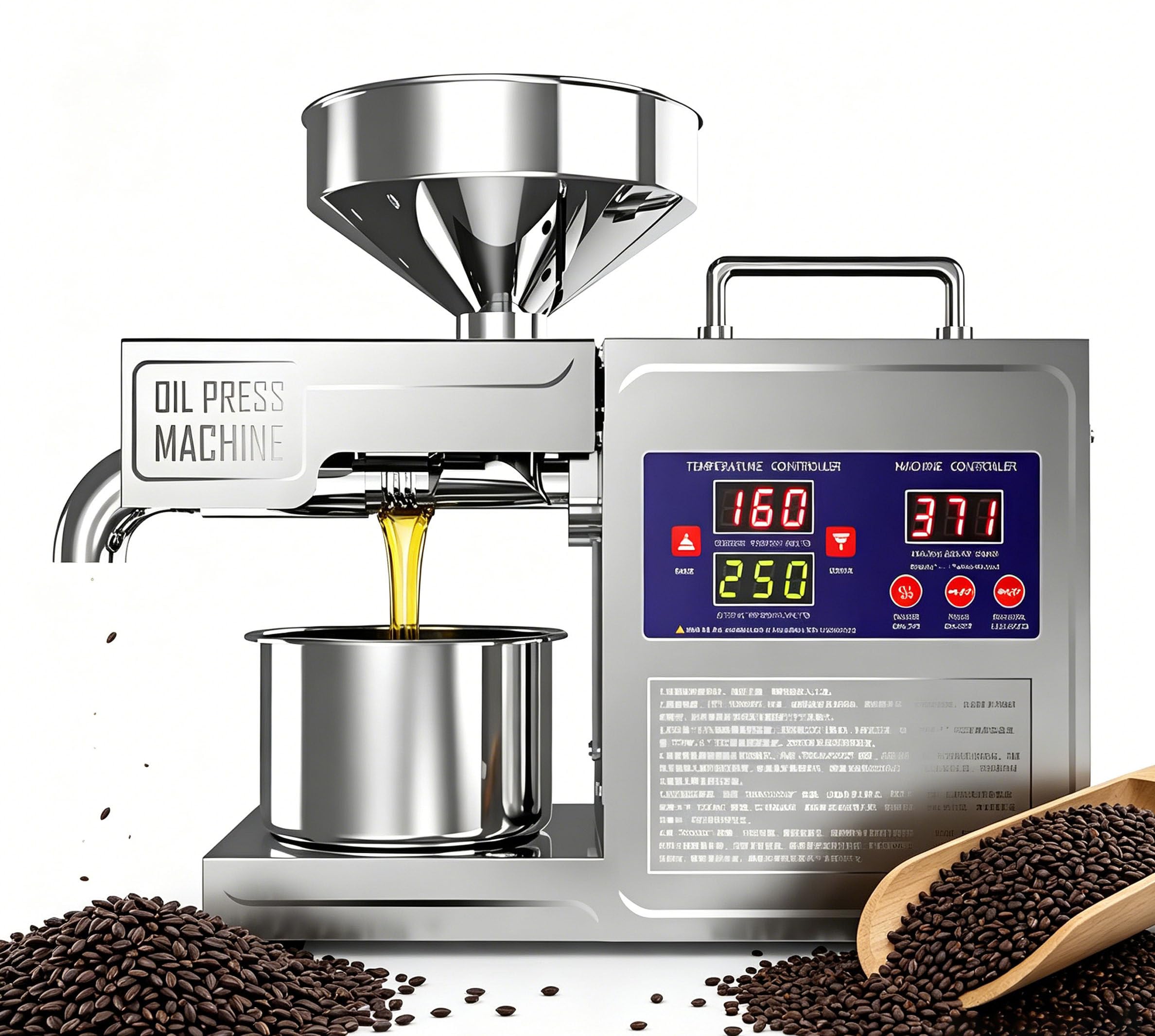 DUMIPME Oil Press Machine Oil Extractor Commercial Automatic Stainless Steel Cold Press Oil Machine Electric Seed Oil Maker Silver Oil Pressure Machine for Home Use 820W
