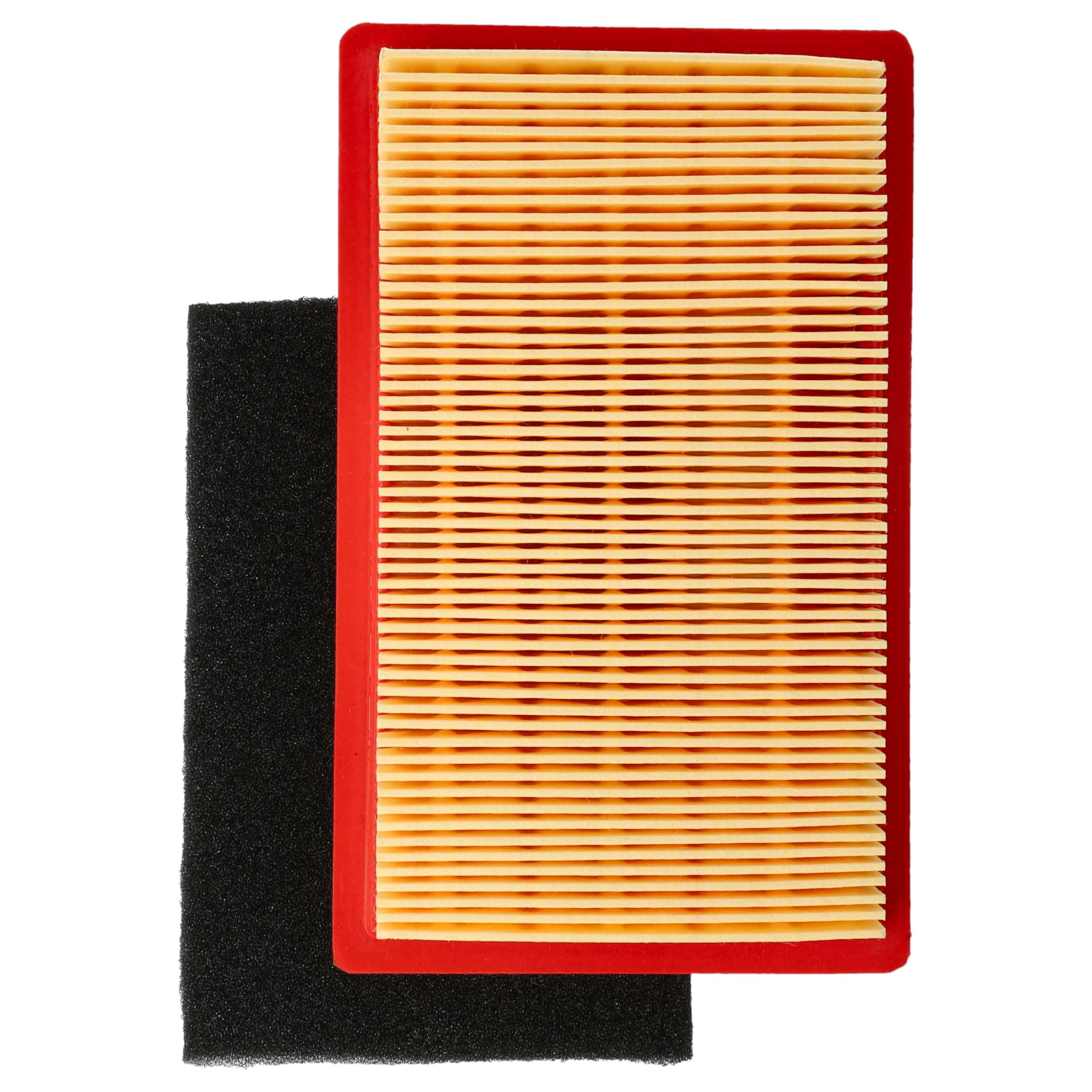 vhbw Zestaw filtrów (1x filtr wstępny, 1x filtr powietrza) kompatybilny z kosiarką Viking HB 560, HB 585, LB 540 - 14,5 x 8,5 x 2,8 cm czarny/pomarańczowy