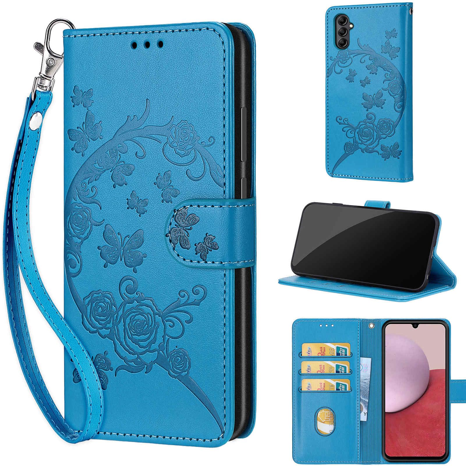 Designed for Samsung Galaxy A14 5G Case Wallet,Women Flip Folio Cover with Embossed PU Leather Stand Credit Card Holders Slots Wrist Strap Phone Case