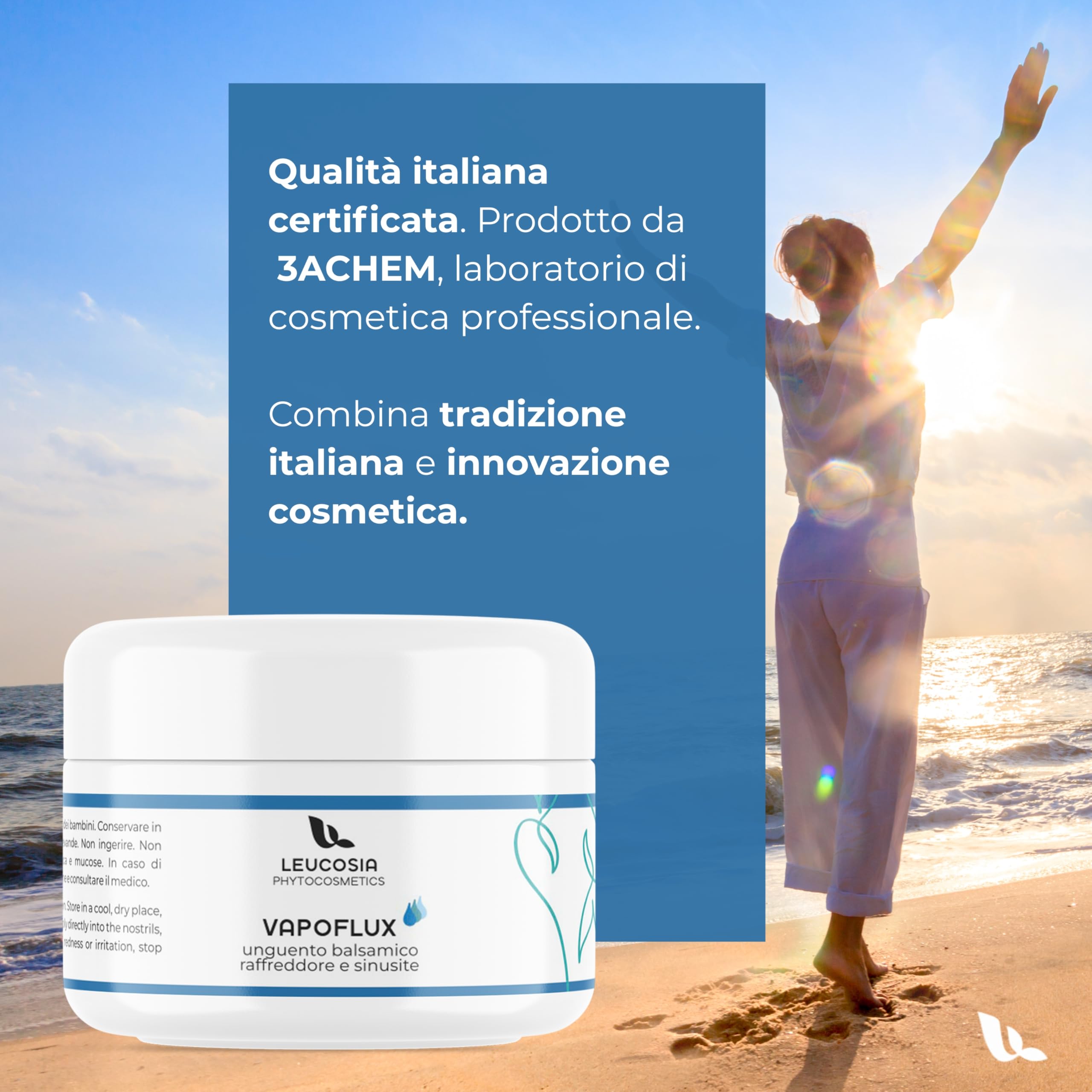 VapoFlux Unguento Balsamico Naturale 50 ml, Supporto per le Vie Respiratorie con Oli Essenziali di Eucalipto, Tea Tree e Menta, Decongestionante e Fluidificante
