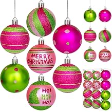 Emopeak 2.36 Inch Christmas Balls for Xmas Tree 12 Pcs, Red Green Glittering Hanging Bulbs Pendants, Xmas Elf Ball Tree Decorations Set Holiday Party Decor