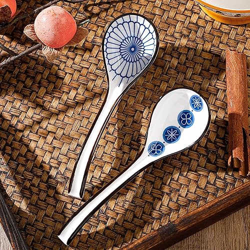 Miniatura 6 de Juego de 4 cucharas de sopa asiáticas, cucharas de sopa de cerámica, juego de cucharas de sopa de 6.5 pulgadas con parte inferior antideslizante de