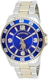 U.S. Polo Assn. Men's Two-Tone Watch with Royal Blue Dial and Fold-Over Clasp – Gold and Silver Metal Bracelet Quartz Analog Timepiece Fits Wrists 5.5