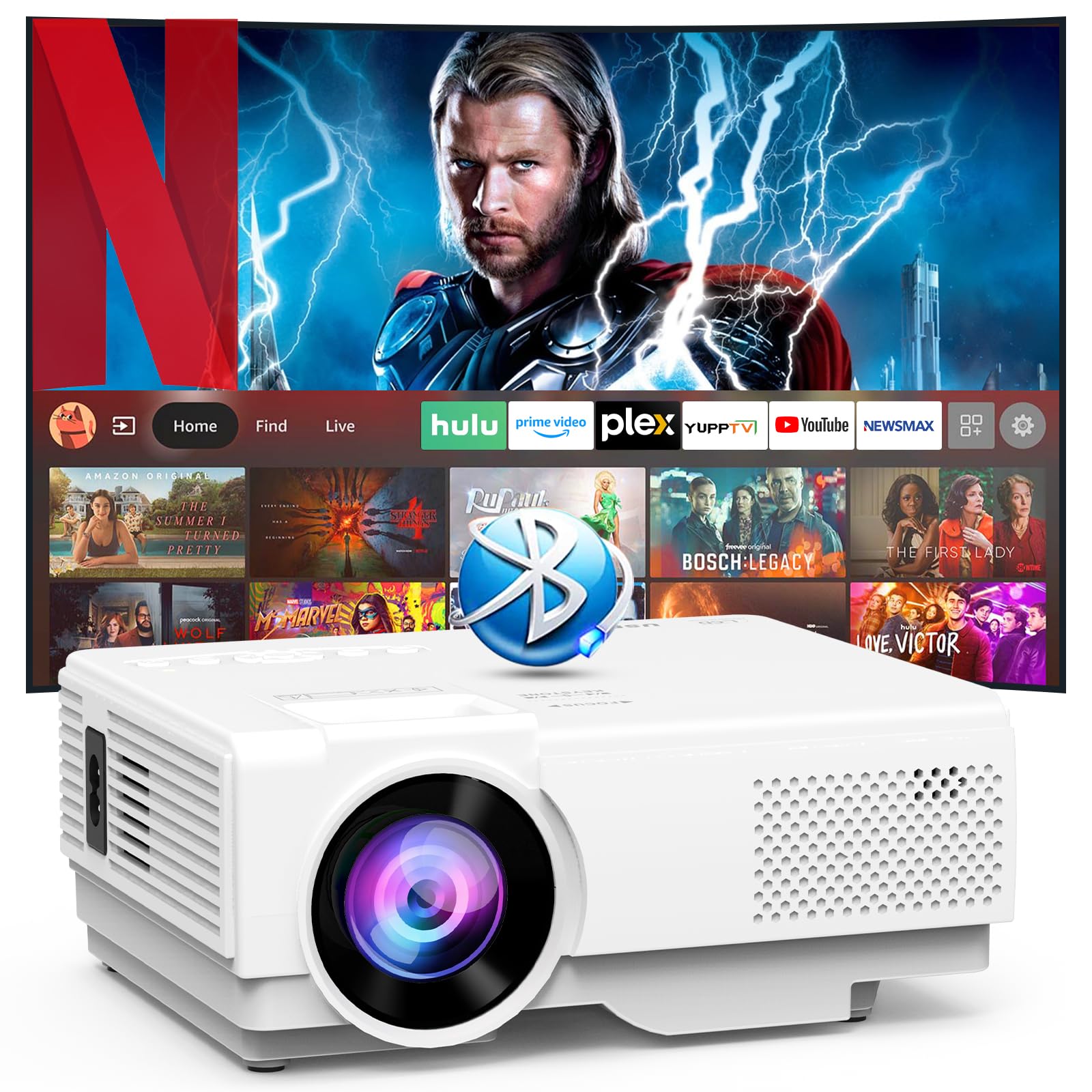 Photo 1 of [Built-in Apps] Mini Projector with WiFi and Bluetooth, Portable Movie Projector Compatible with HDMI/Smartphone/TV Stick/Laptop
