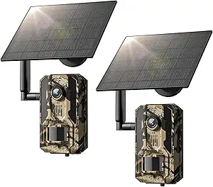 Trail Camera 2Packs, 4G LTE Cellular Trail Cameras Built-in SIM Cards with 2K HD Live Feed Game Camera 0.2S Speed Motion Activated Solar Powered IP66 Waterproof Trail Cam with Night Vision asin的图片