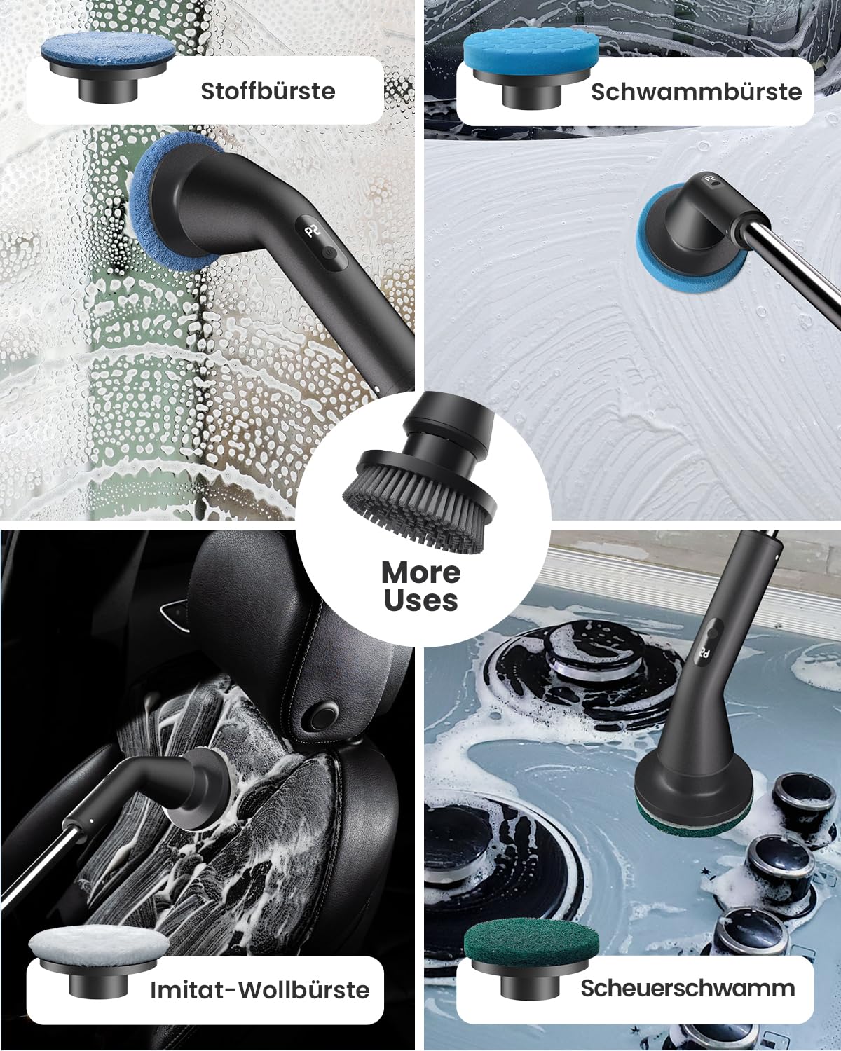 Leebein Elektrische Reinigungsbürste, 2026 Neues Spin Scrubber, IPX7 Wasserdichter und 7 Bürstenköpfen, Ausziehbarem Langem Griff und 2 Geschwindigkeiten, Schrubber für Badezimmer, Boden, Küche