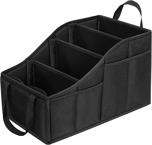 YOHOOLYO Organizador de asiento trasero de automóvil con 4 compartimentos, 4 portavasos y 7 bolsillos de malla para asiento delantero y trasero,