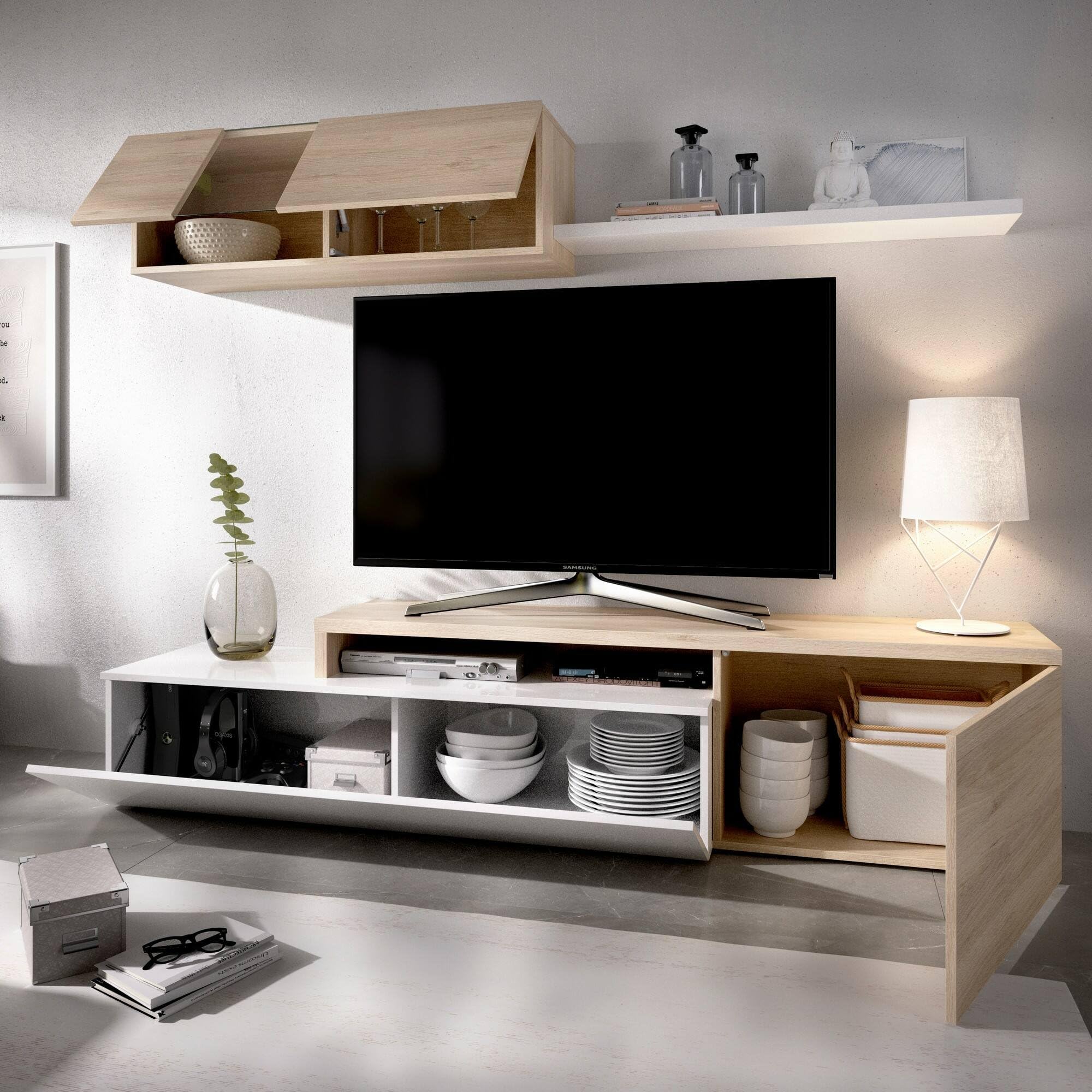 Dmora Parete Attrezzata Baker 41x201x180h cm Bianco Lucido 6 Ripiani Modulabile, 6 Vani