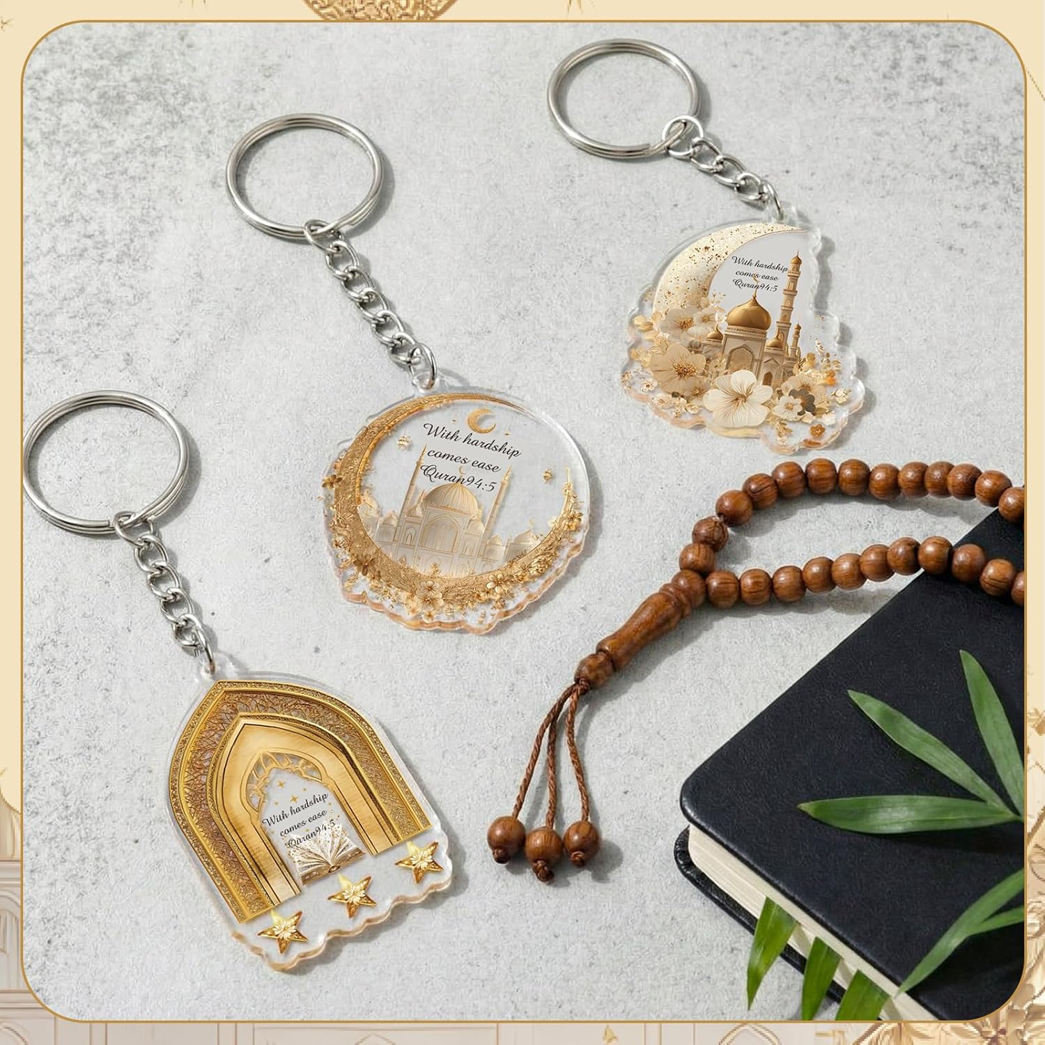30 Pcs Islamic Keychain Gifts Bulk Acrylic Muslim Keychain Quran Islamabad Stars Moon Muslim Key Holder Gold Ramadan Accessories Islamic Gift for Purse Handbag Pocket - Image 3