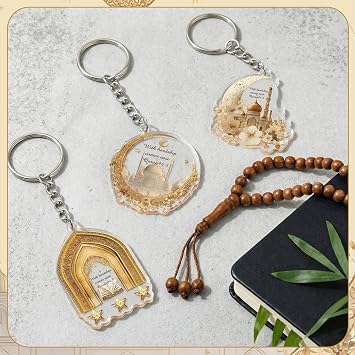 Liliaafar 30 Pcs Islamic Keychain Gifts Bulk Acrylic Muslim Keychain Ramadan Eid Gifts Bulk Stars Moon Rosary Religious Party Favors for Ramadan Hajj Wedding(30 Pcs,Attractive)