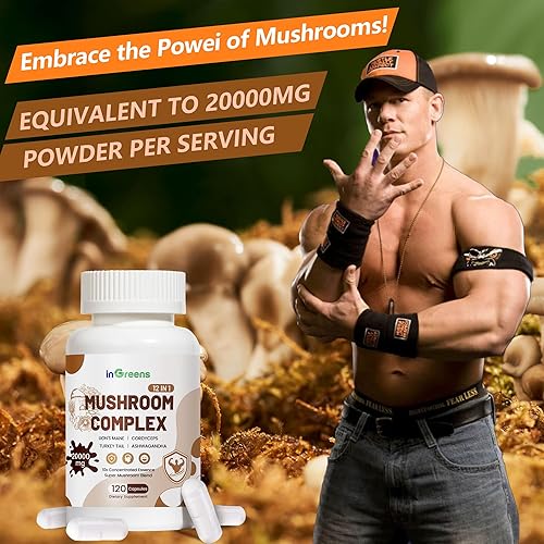 Miniatura 6 de Suplemento de hongos 12 en 1, cápsulas complejas de suplemento de melena de león, cola de pavo, hongo reishi, cordyceps, Ashwagandha orgánica,