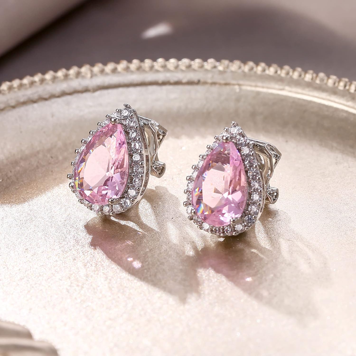 EVER FAITH Cubic Zirconia Wedding Clip On Earrings, Bridesmaids Gorgeous Teardrop Prong Setting Stud Earrings for Women - Image 4