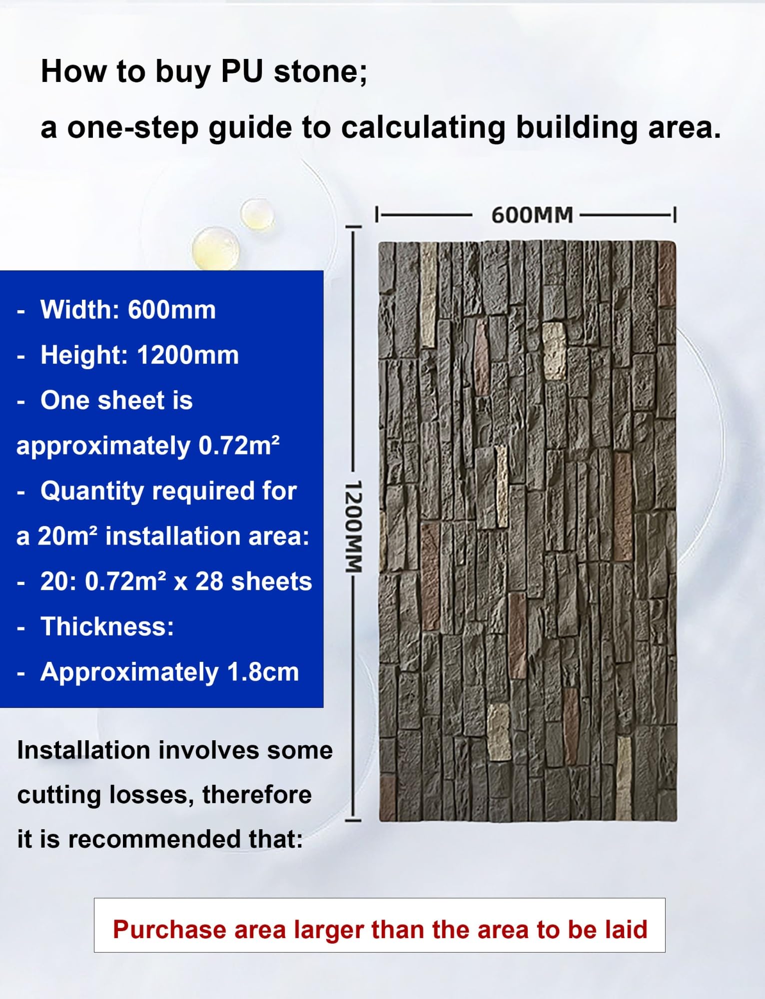 Paneles de pared de piedra sintética 3D, revestimiento de revestimiento de imitación para decoración de pared interior y exterior, paquete de 2