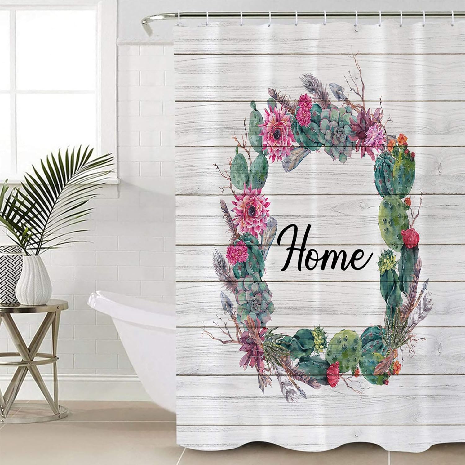 Pinroote Summer Tropical Cactus Shower Curtain, Stall