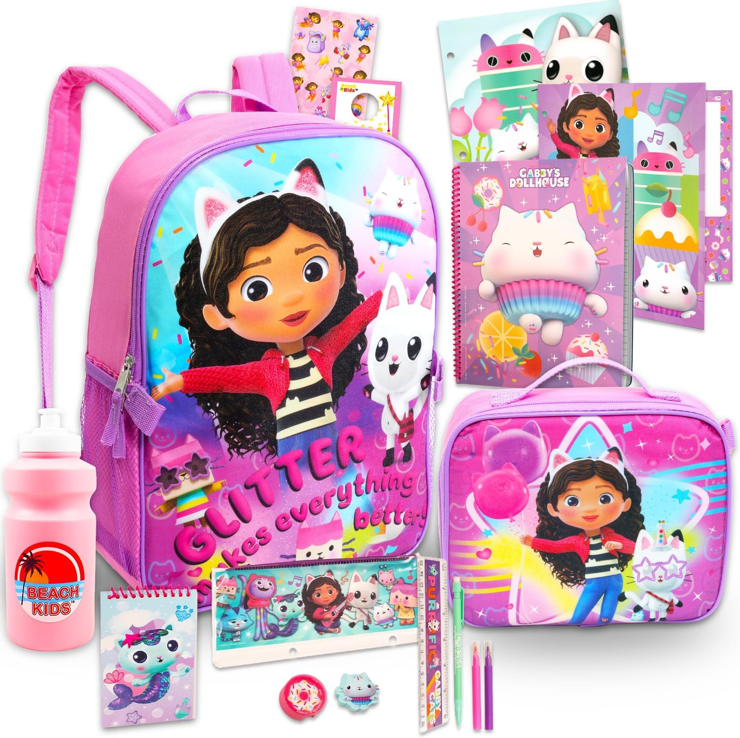 Set De 3 Pièces Gabby's Dollhouse Pour Maternelle : Sac à Dos 30cm, Trousse Et Lunch Box, NonsoloDisney