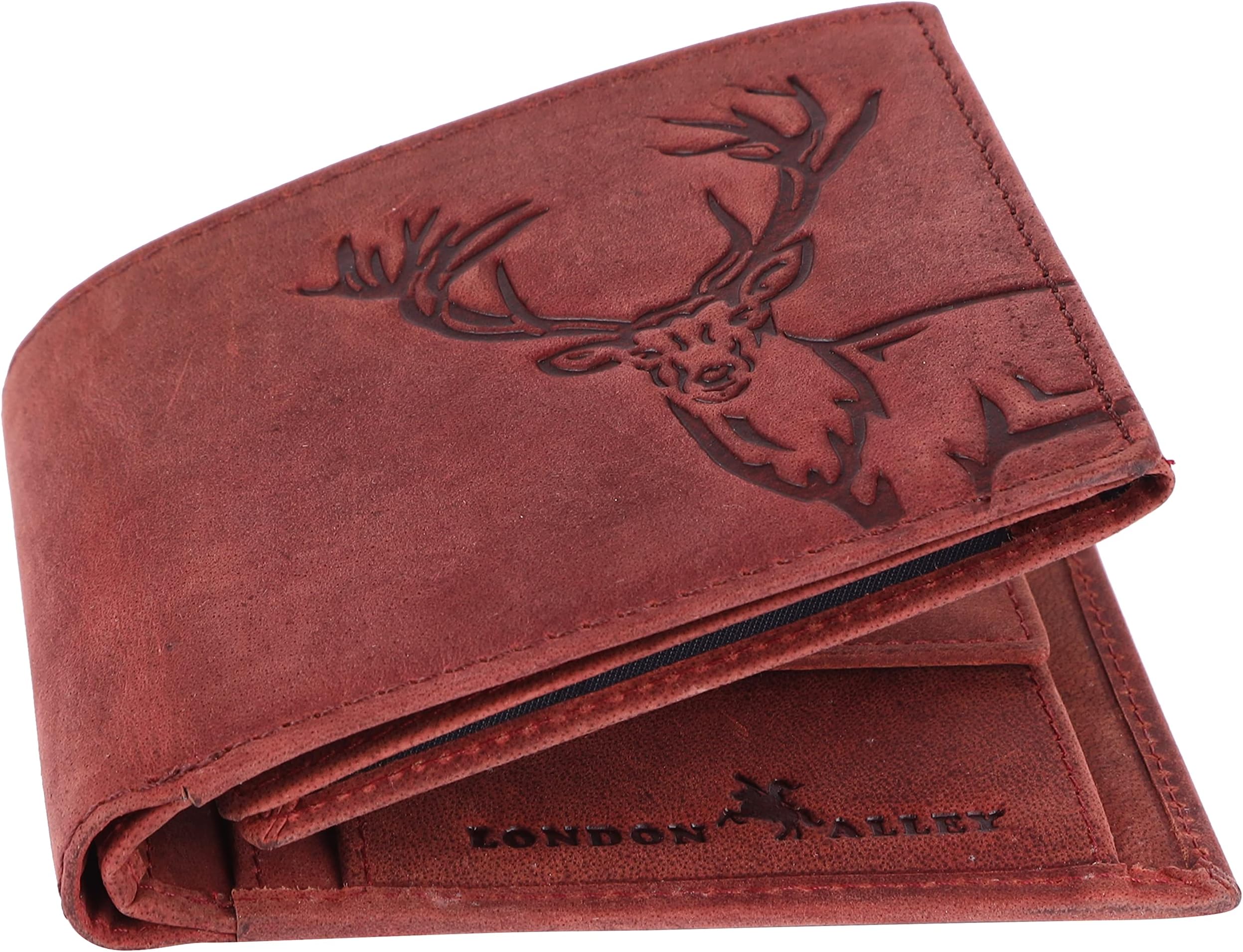 LONDON ALLEY Elk Vintage Red Leather Wallet for Men, 6 Card Slot | RFID Blocking
