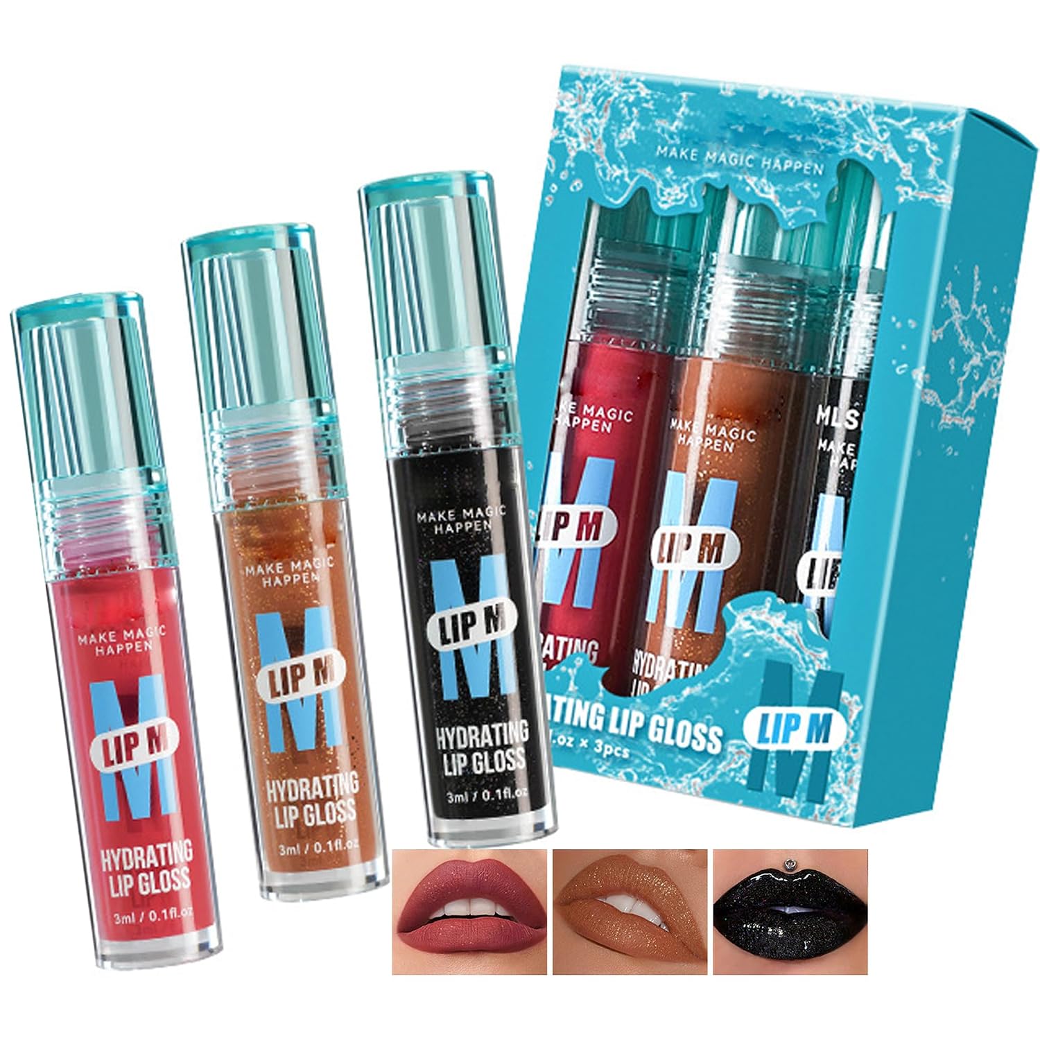 Hydrating Lip Gloss Set for Women Girls, Non-Stick Liquid Glitter Lip Glaze Mirror Lipstick Set, Lightweight High Pigment Non-Smudge Pearlescent Lip Stain for Daily Lip Make-up, Set B