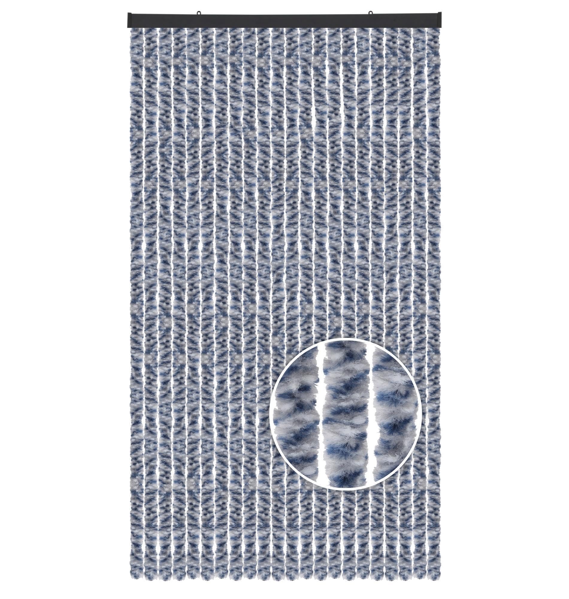 Rideau, Tissu, Meliert blau - weiß - silber, 90x220 cm
