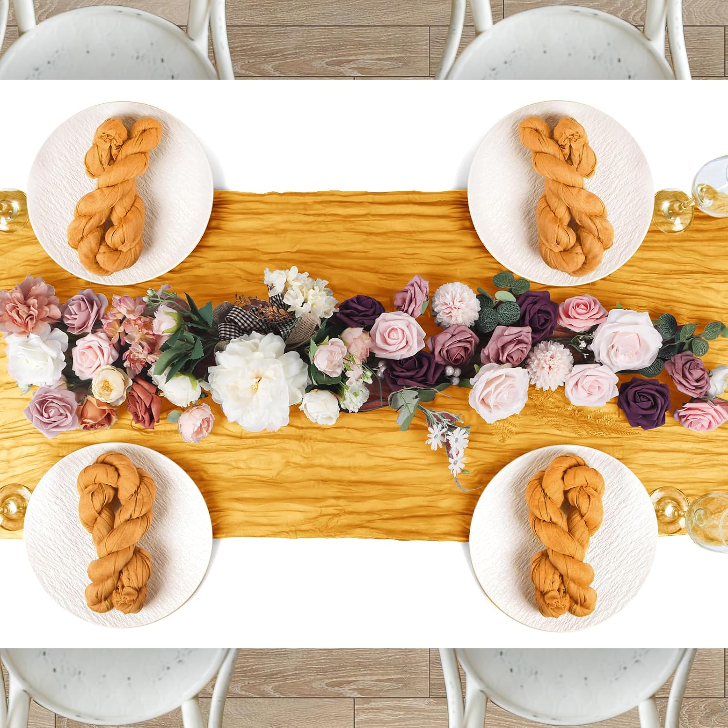 12 Packs Cheesecloth Table Runner, 35''x 120'' Wrinkled Gauze Cheese Cloth Table Runner Boho,Romantic Centerpieces for Tables,Versatile Tablecloth for Wedding/Party Decorations (Ginger)