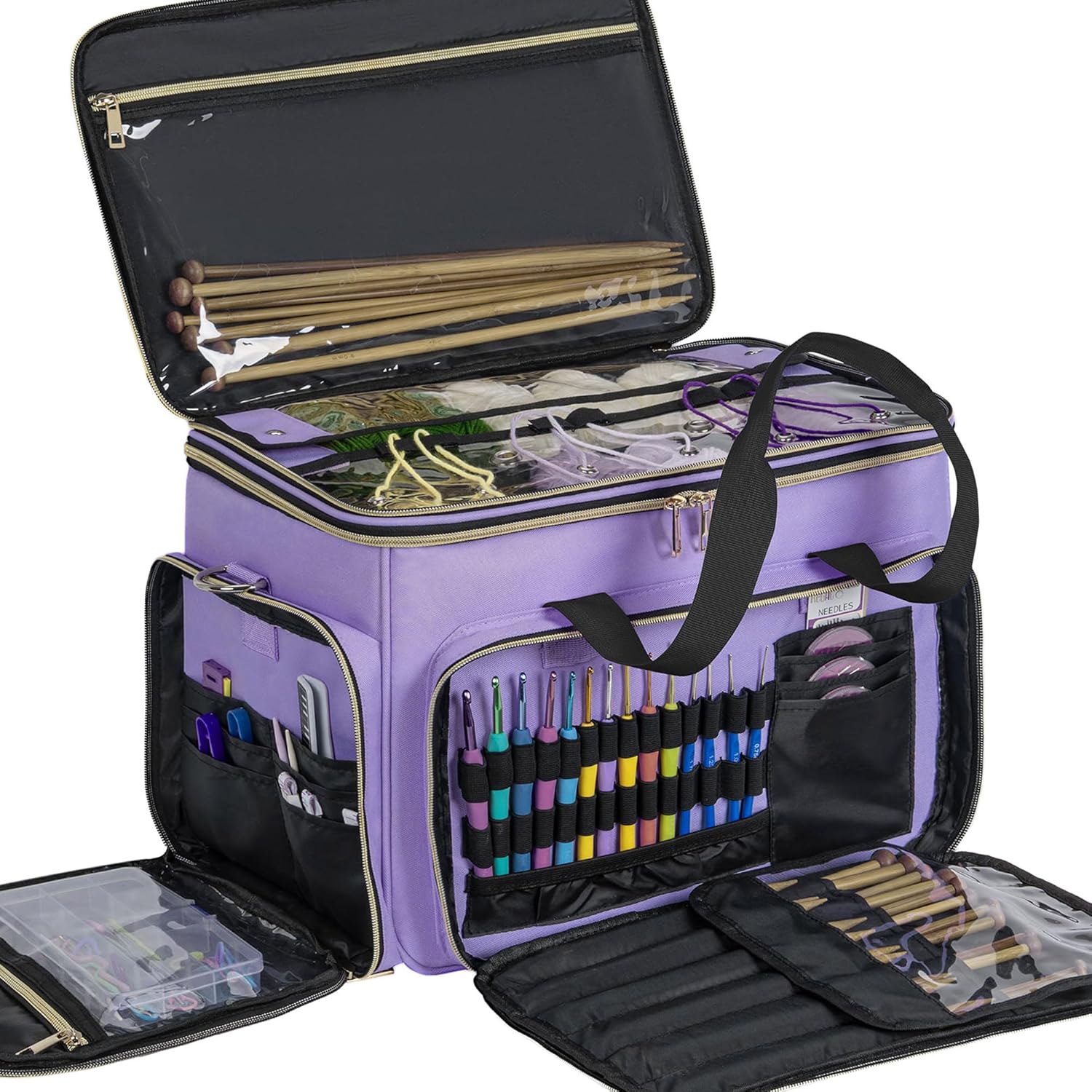 Large Knitting Bag Yarn Storage Organizer,Portable Crochet Tote Bag,Yarn Bags for Crocheting On The Go for Knitting Needles, Crochet Hooks, Knitting Accessories, Unfinished Project