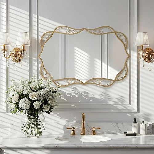 Miniatura 14 de Besdomus Espejo de pared dorado para baño: espejo grande antiguo de 24 x 48 pulgadas para pared, colgante vertical u horizontal, decoración del Oro