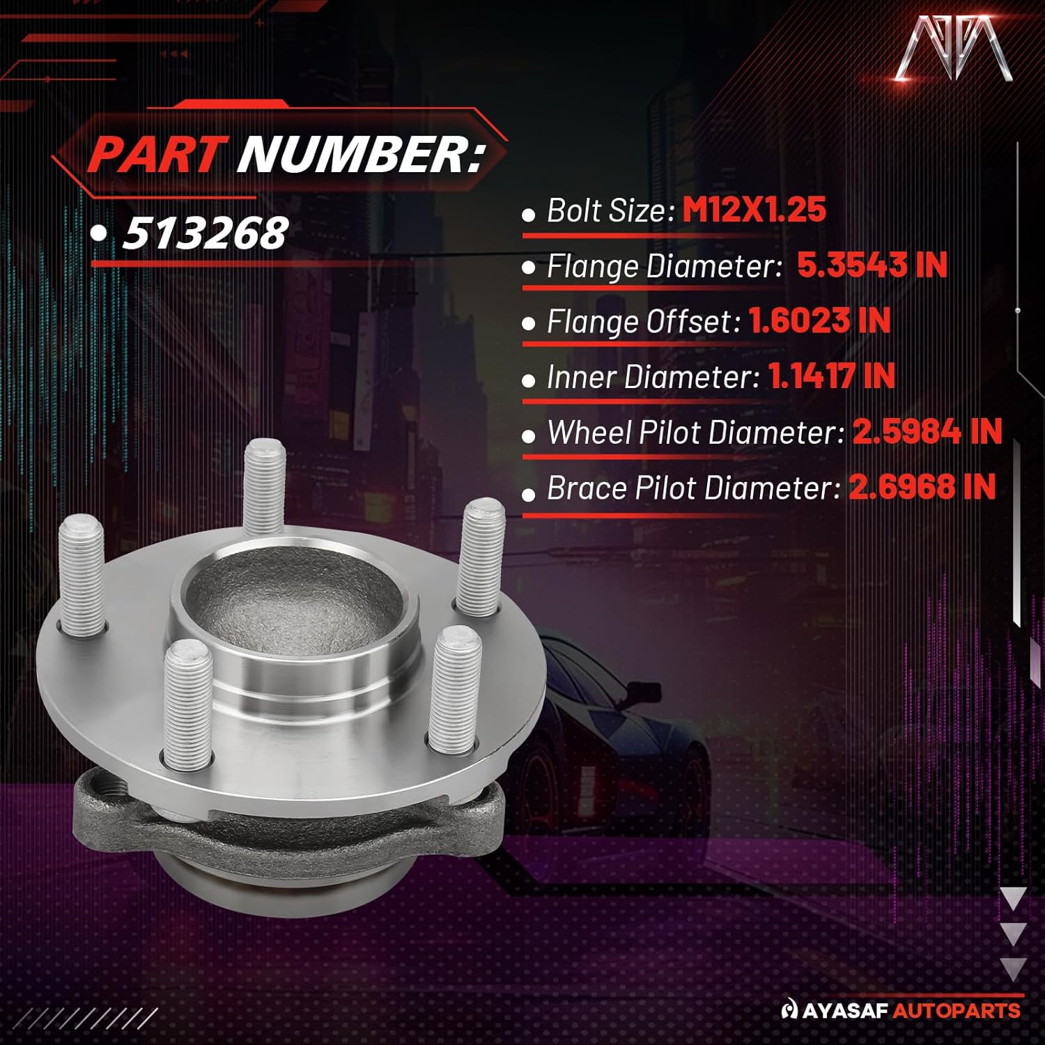 MAYASAF 513268 Front Wheel Hub Bearing Assembly 5 Lugs w/ABS Fit 2003-07 Infiniti G35 RWD Only, 2003-09 Nissan 350Z