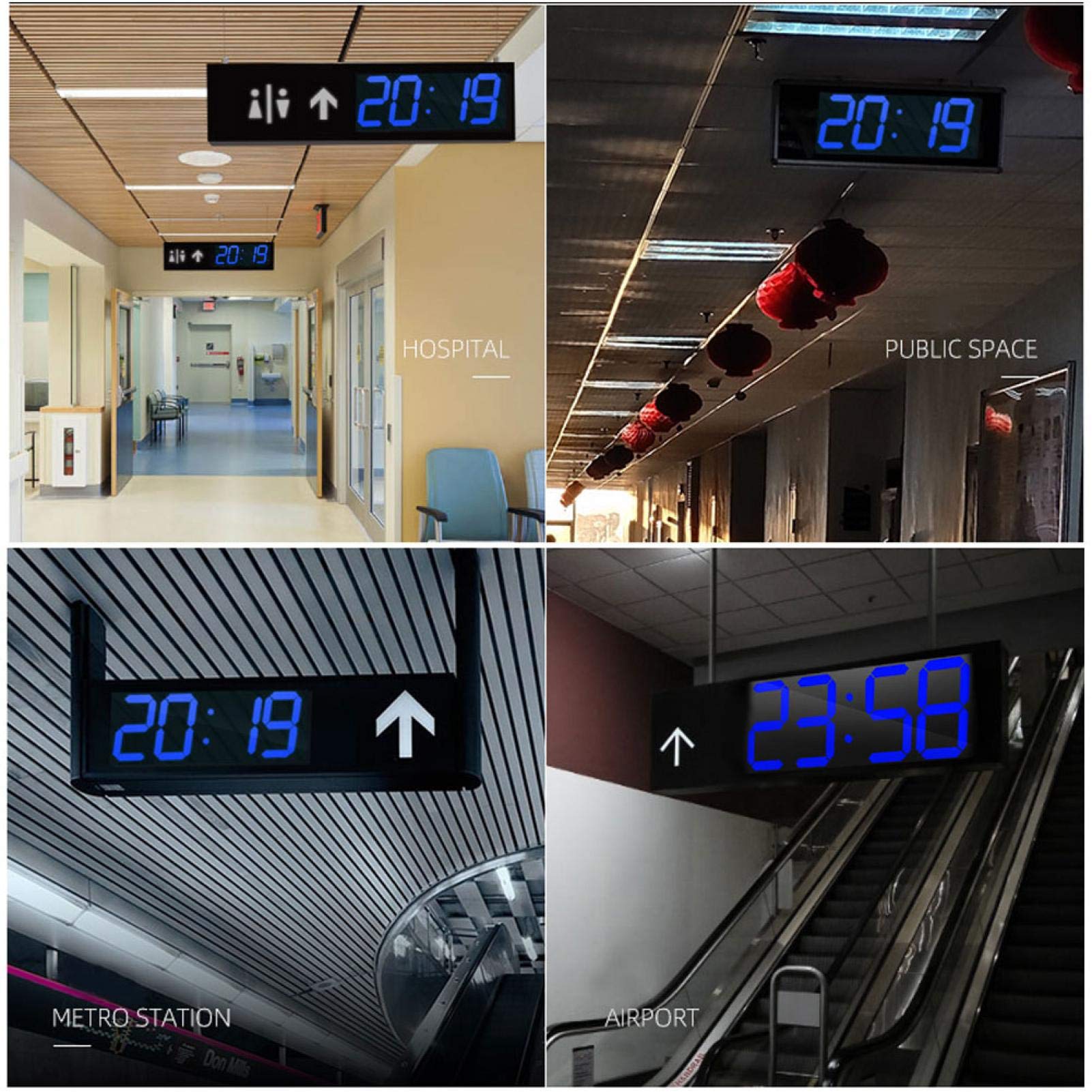 17 En De Gran TamañO Reloj Digital LED, Control Remoto ElectróNico Reloj Montado En La Pared con Pantalla De Temperatura, FuncióN De Cuenta Regresiva(Blue Digit Enchufe de la UE)