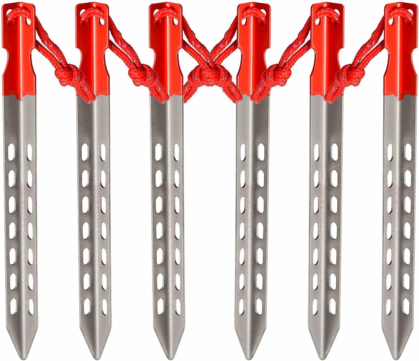 Ultralight Titanium Tent Stakes - V-Shaped Tent Pegs with Reflective Pull Cords - Made for Camping Natural