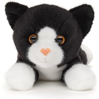 Uni-Toys - Cat black and white lying down - 20 cm length - plush toy cuddly toy