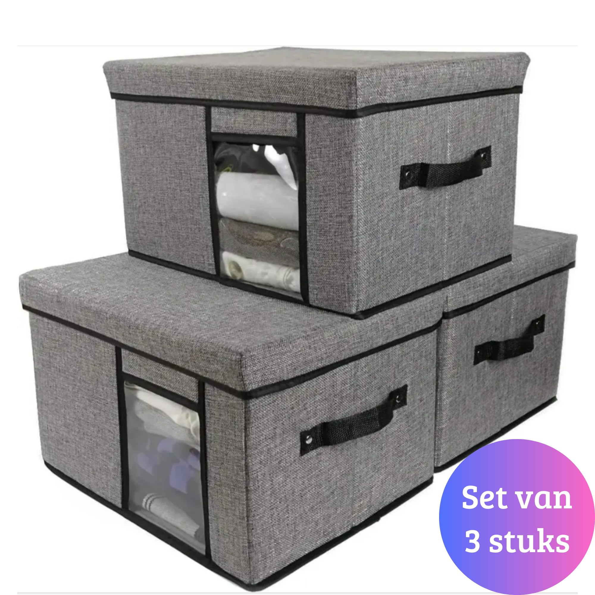 Janse® Aufbewahrungsboxen 3er-Set - Kleidung Organizer - Aufbewahrungsbox - Aufbewahrungsbox 3 Stück - Faltbarer Aufbewahrungskorb - Stoffaufbewahrungs-Set - Aufbewahrung mit Deckel - Schrank