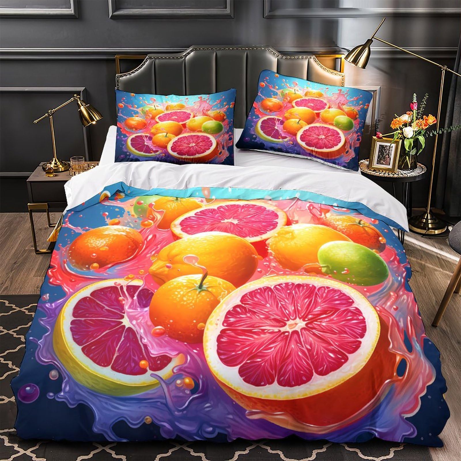 MMDASBVPE Citrus Fruits Quilt Cover 3D Design Printed Super Soft 3 Pcs Bedding Set Zipper Vibrant Splash Comforter Cover Ultra Soft Washable for Kids Adults Women Teens Youth Boys Single（140x200cm）