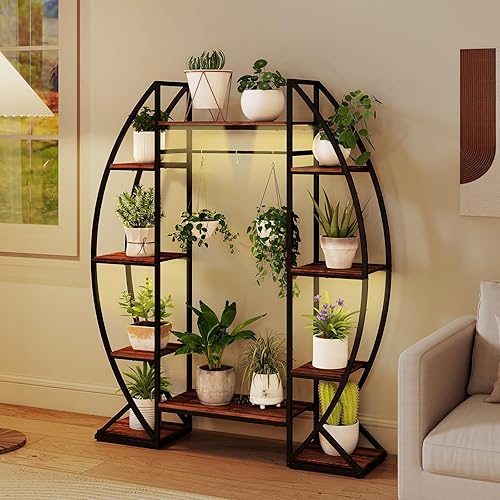 Giantex Soporte para plantas de interior con luces de crecimiento, estante de metal de 10 niveles de 63 pulgadas de alto para múltiples plantas,