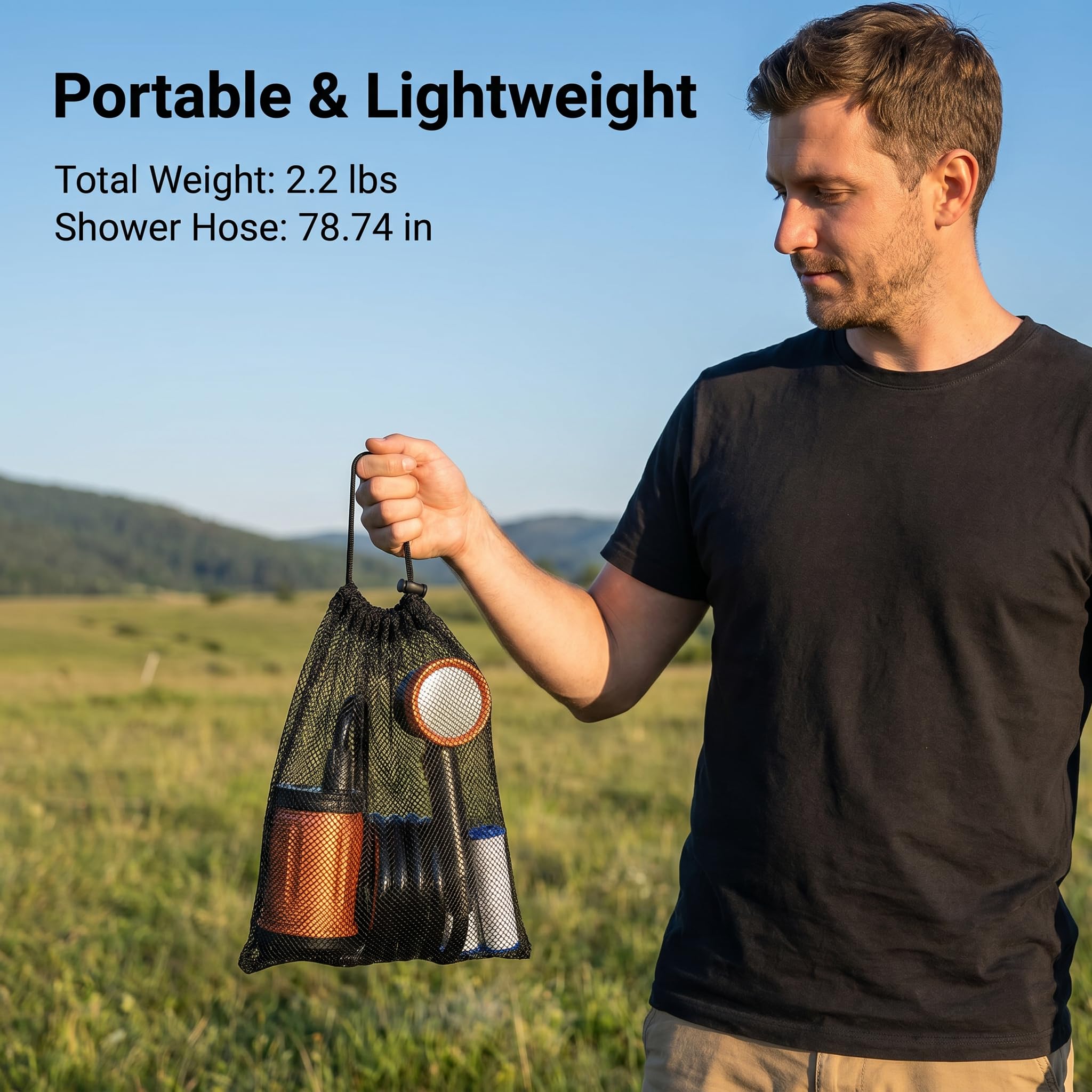 Douche de camping portable, 8000 mAh rechargeable avec affichage de la batterie LED, pompe de douche électrique étanche IPX8, autonomie de 150 minutes, haute pression pour camping, vie en van