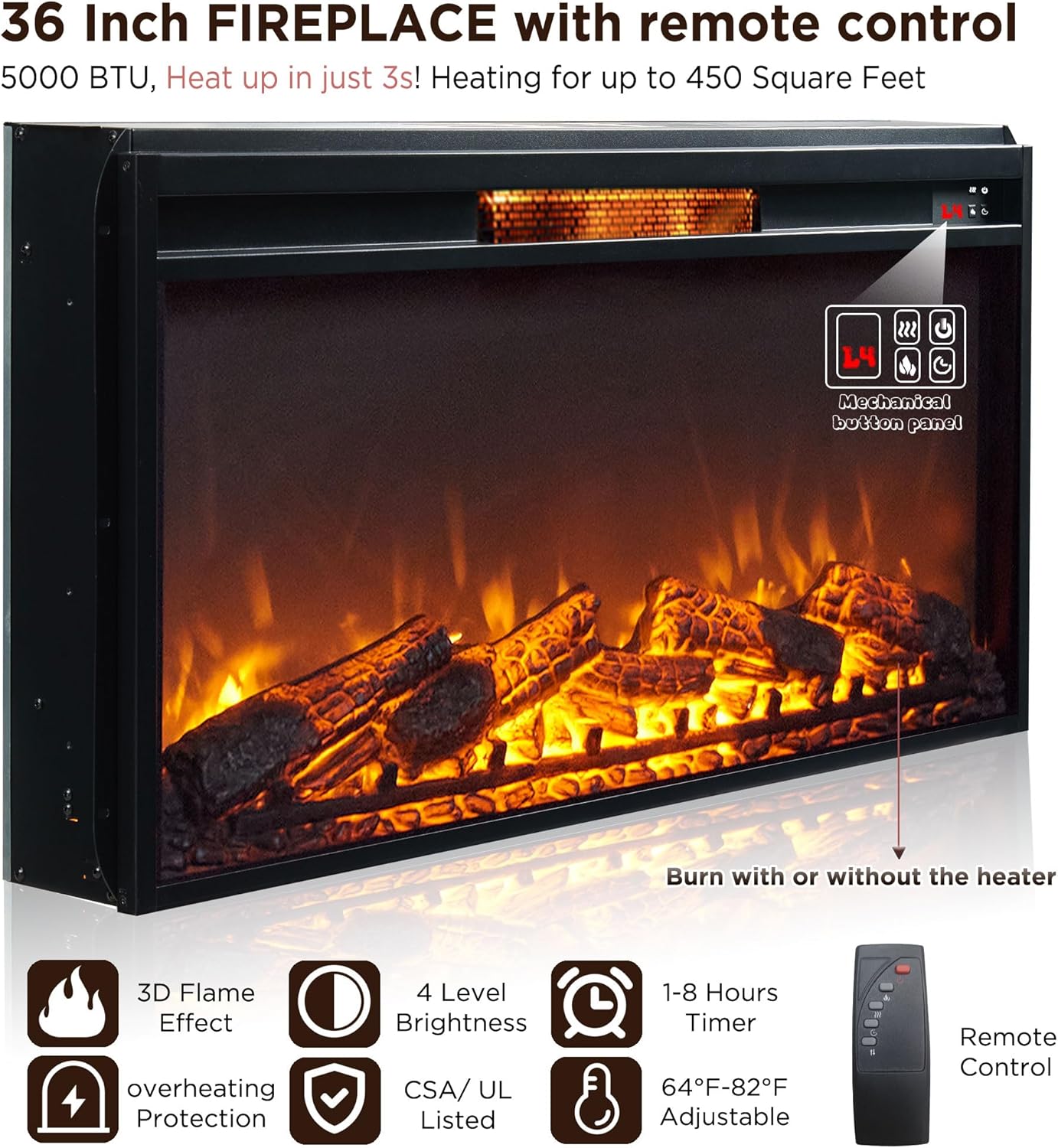 ACCOHOHO Fireplace TV Stand for 80 Inch TV, 35.7" Tall Farmhouse Entertainment Center W/36'' Electric Fireplace, Media Console with Large Storage Cabinets and Drawers for Living Room, Antique White - Image 3