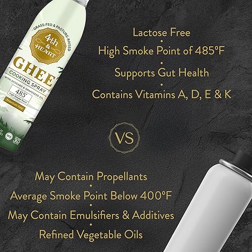 Miniatura 4 de 4th  Heart Aceite de cocina original Ghee 5 onzas mezcla antiadherente de alto calor de ghee aguacate y aceite de semilla de uva Keto pasto criado