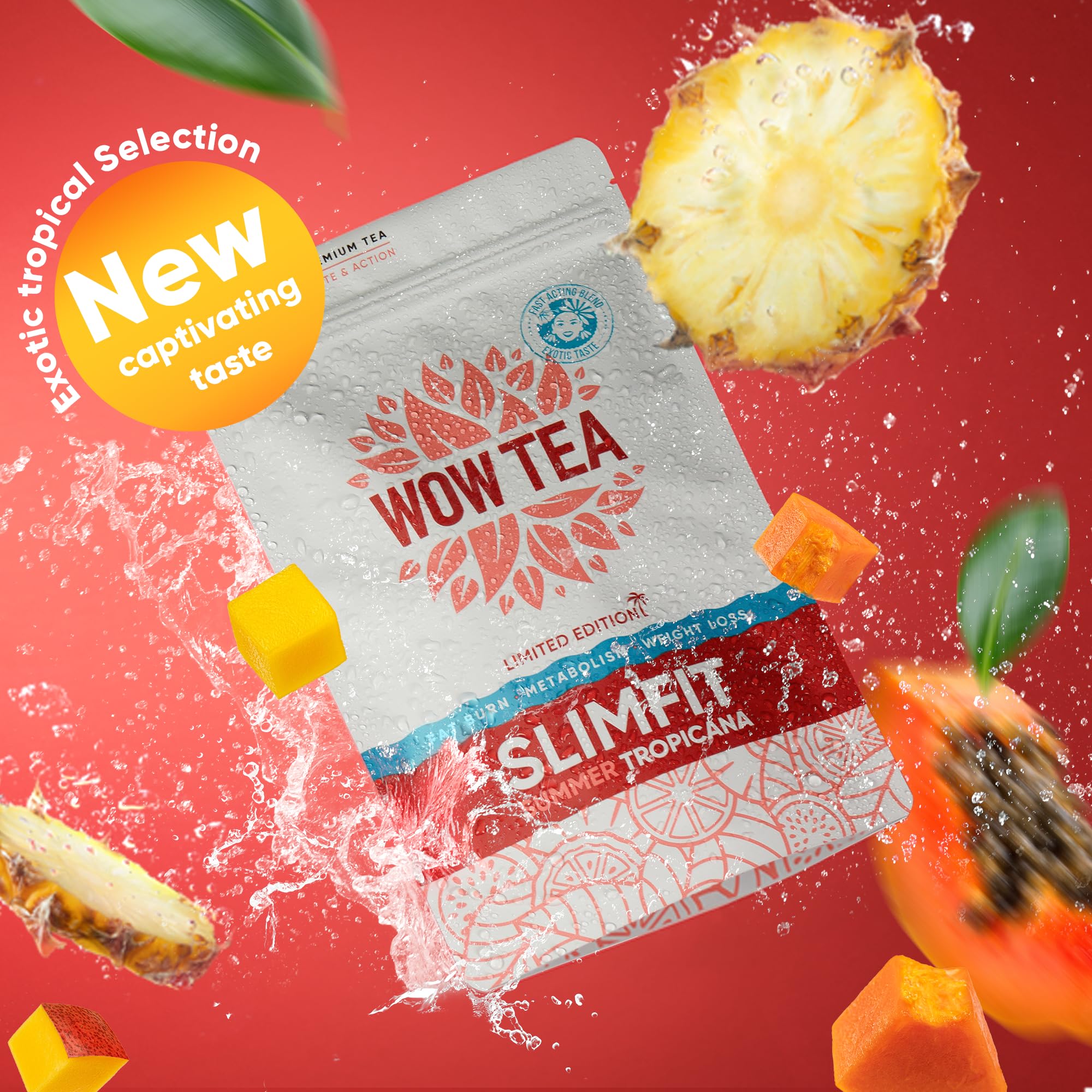 WOW TEA Sоmmer SlimFit Tee - Natürlicher Diät Tee | Schnell wirkende Kräuter zum Abnehmen | Programm für flachen Bauch durch mit grünem Tee | Exotischer Mango-Geschmack | 150 gr, Маde in EU