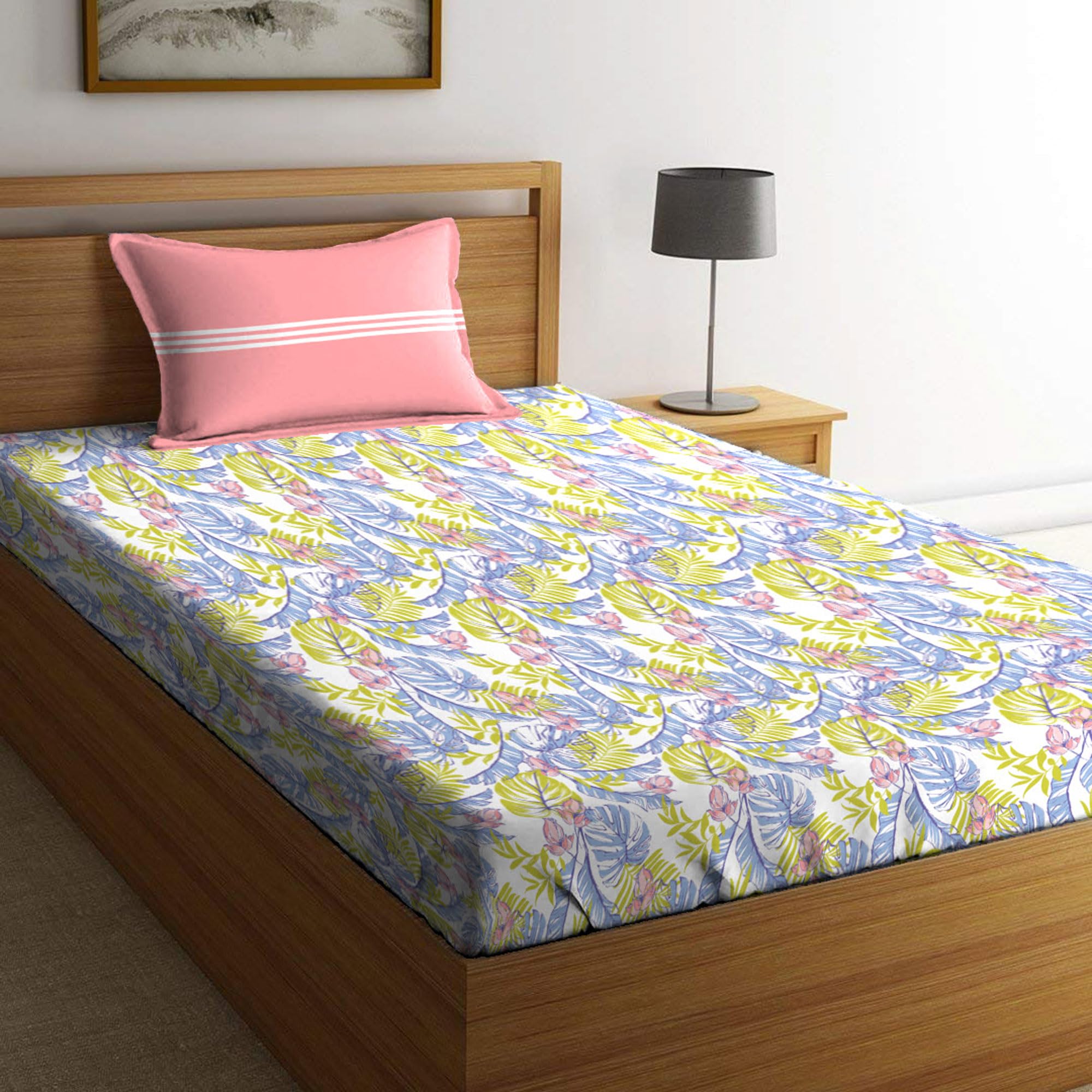 Trident Comfort Living Single 2-Piece Bedsheet Set, 100% Cotton, Bedsheet Single Size (1 Single Size Bedsheet with 1 Pillow Covers) Superior Softness, 120 Thread Count-MALABU Pink