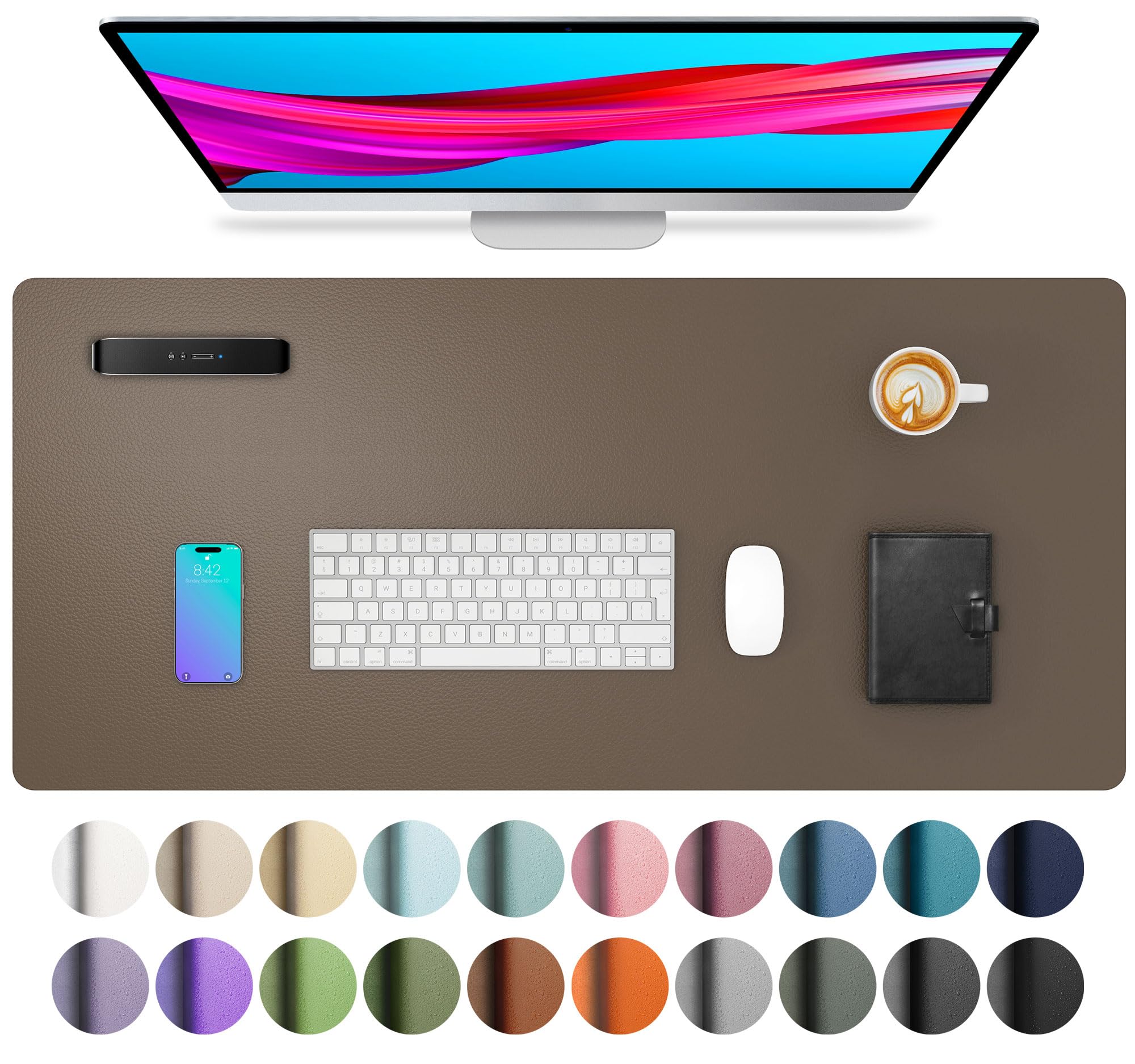 Aothia Leather Desk Pad Protector, Office Mat, Large Mouse Pad, Non-Slip PU Leather Blotter, Laptop Desk Pad, Waterproof Writing Pad for Office and Home (Coffee, 31.5" x 15.7")