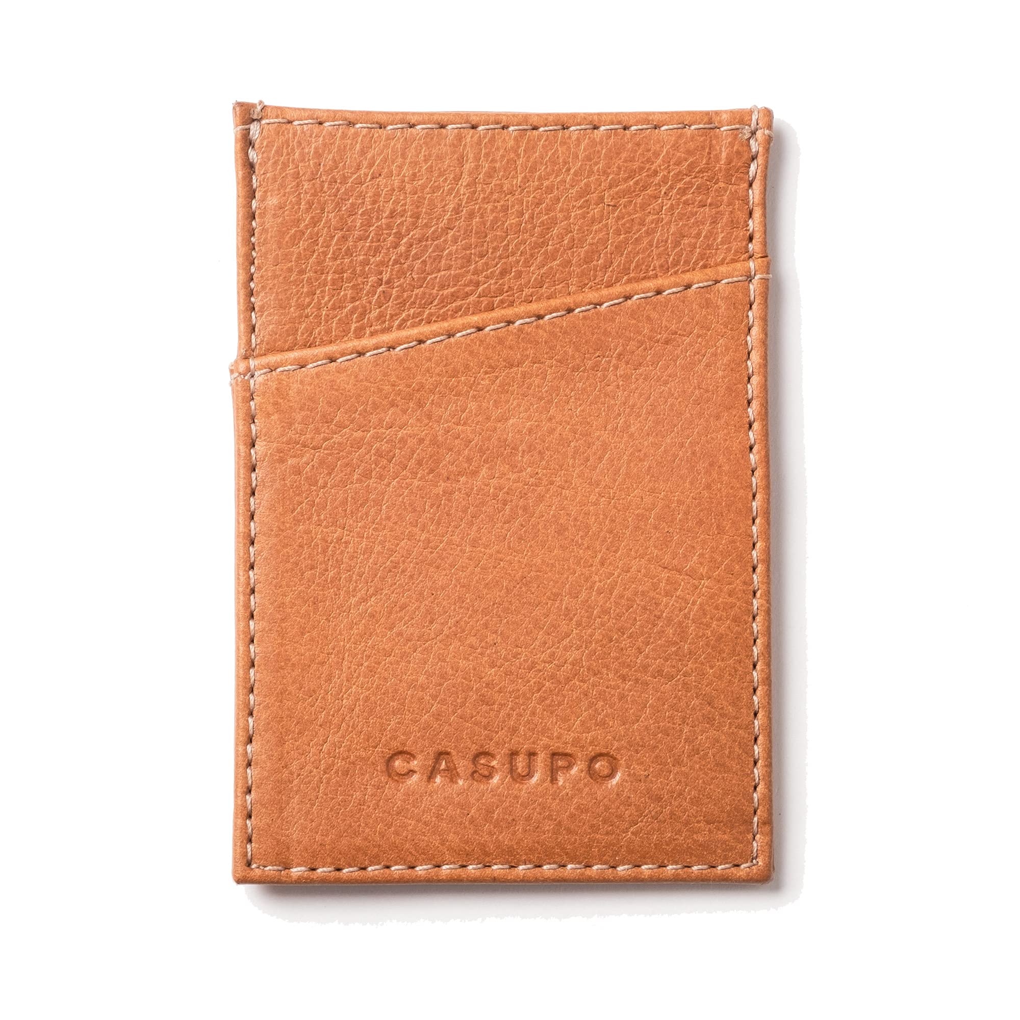 CASUPO Minimalist Leather Wallet for Men - Compact Credit Card Holder with 3 Card Slots - Ultra Thin Slim Design, Handcrafted in California from Full Grain Vegetable Tanned Leather, Whiskey