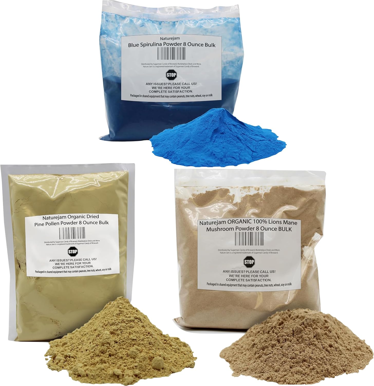 Blue Spirulina + Pine Pollen Powder + Lions Mane -- Each pack is of 8oz